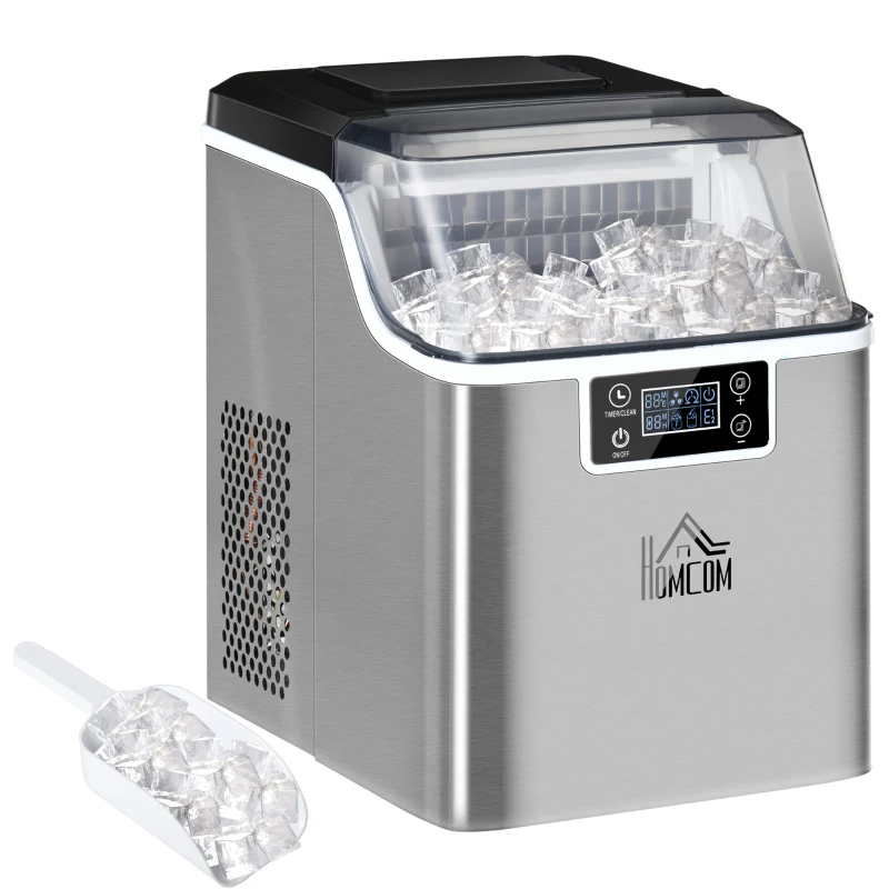 HOMCOM Machine à Glaçons Distributeur de Glaçons Ice-Maker 20kg/24h 2,3L Machine à Glaçons avec Réservoir d'Eau de 3,2 L, Argent