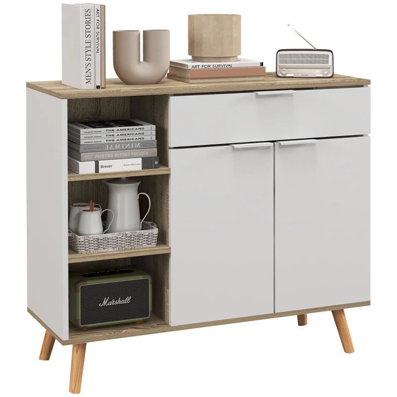 HOMCOM Aufbewahrungsmöbel Buffet Küche 1 Schublade 1 Doppeltürschrank 3 verstellbare Regale 95 x 35 x 85 cm weiß