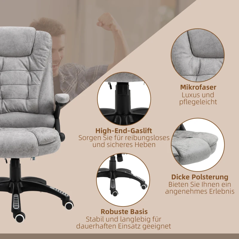 Vinsetto Fauteuil de direction avec fonction de massage et chauffage, ergonomique, ajustable, jusqu'à 120kg, Gris