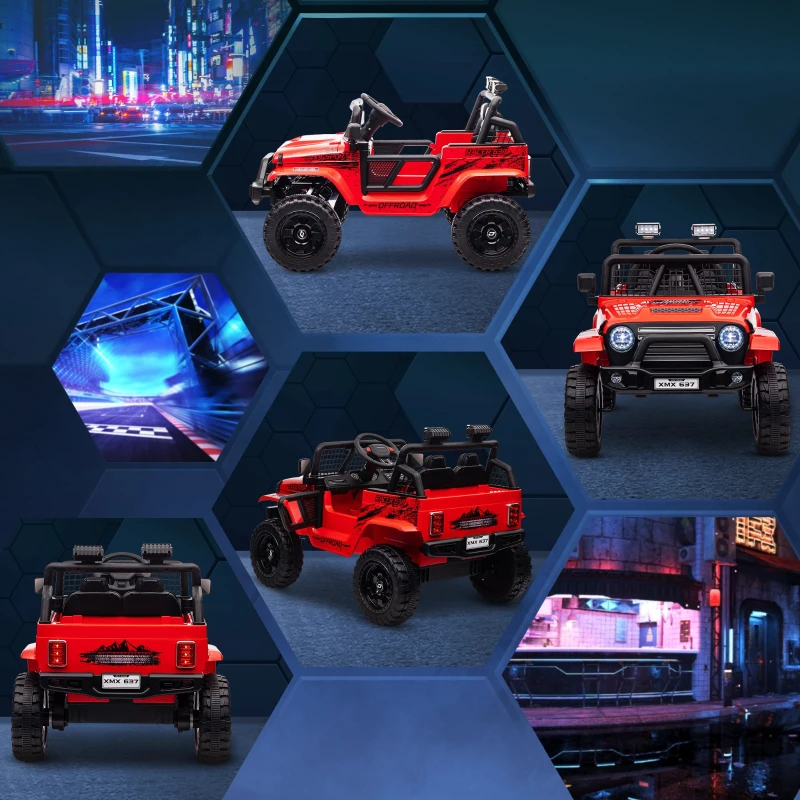 AIYAPLAY Voiture électrique pour enfants avec suspension douce, télécommandée, lumières LED, klaxon, moteurs 12V, en plastique et métal, Rouge(m-5)