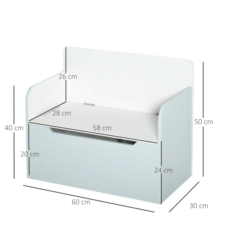 HOMCOM Spielzeugkoffer für Kinder, Bank, Stauraummöbel, pneumatischer Zylinder, 60 x 30 x 50 cm, weiß