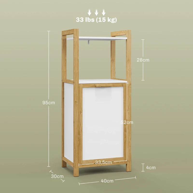 HOMCOM Badezimmerschrank aus Bambus mit Wäschekorb Bodenschrank Badezimmer Platzsparend - 2 Regale - Abmessungen 40L x 30B x 86,5H cm