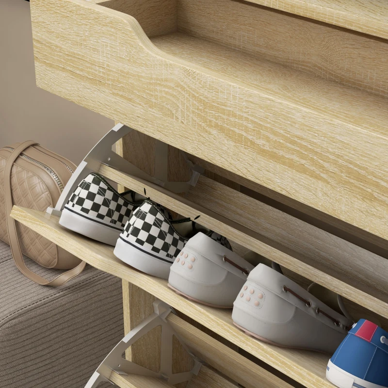 HOMCOM Schuhschrank mit 2 klappbaren Türen + 1 herausziehbarer Schublade + 1 Glasregal, höhenverstellbar