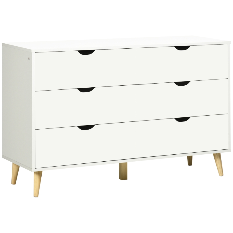 HOMCOM Kommode 6 Schubladen Aufbewahrungsmöbel 5 abgeschrägte Holzbeine 120 x 40 x 76 cm weiß