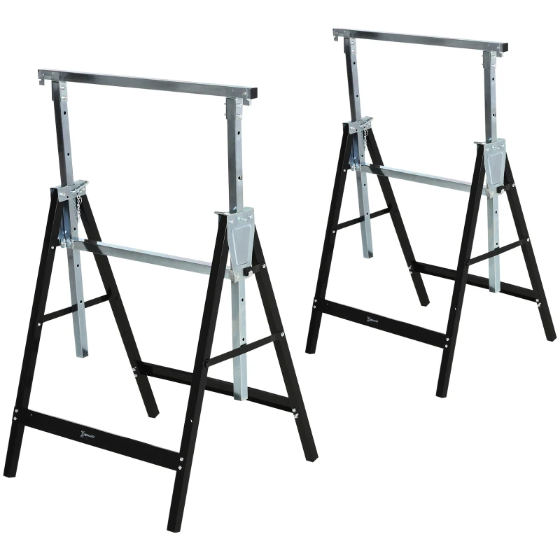 Chevalet de sciage DURHAND, Chevalet de travail, Réglable en hauteur, Pliable, Métal, Noir, 68 x 56 x 80-130 cm, Capacité de charge 200kg