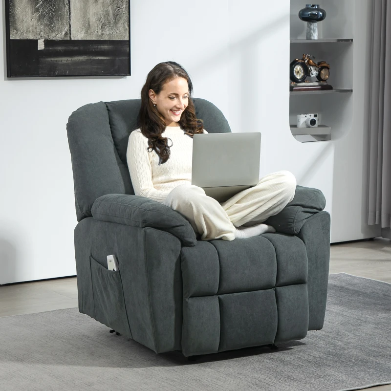 HOMCOM Elektrische Relaxstoel met Massage- en Verwarmingsfuncties, Gestoffeerde Stoel met USB-poort, Zijvakken, Grijs(m-2)