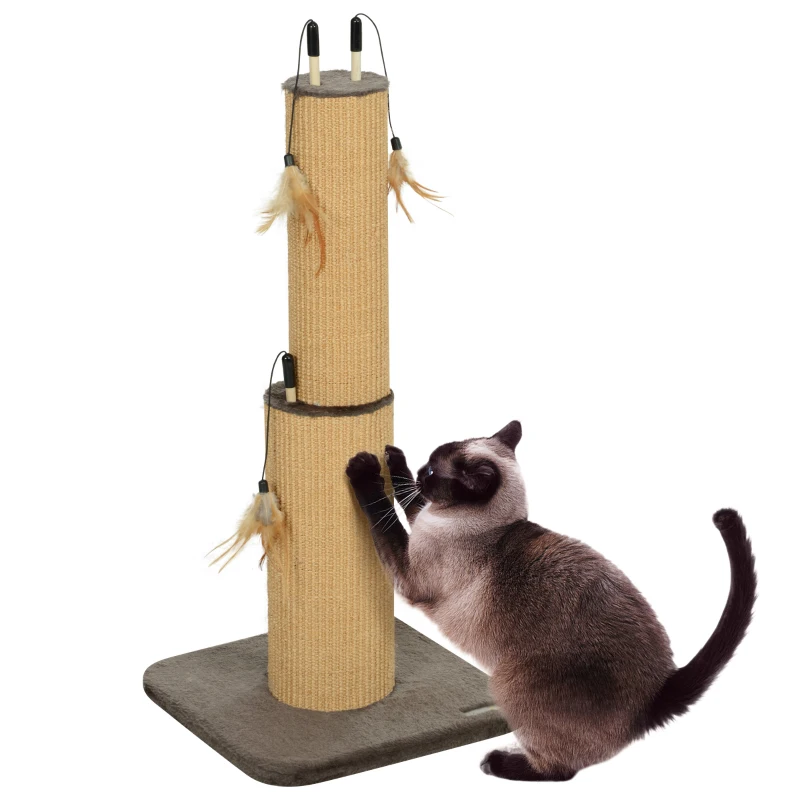 PawHut Arbre à gratter pour chat de 78 cm 2 en 1 avec 3 plumes interactives, Brun