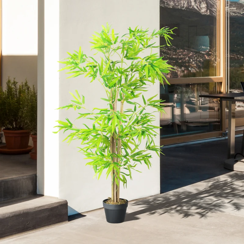 Outsunny Kunstmatige Bamboe, Kunstplant, Decoratieve Plant met Pot, Kunstboom, Boomdecoratie, 150 cm