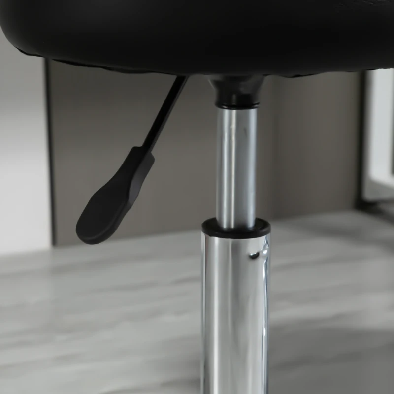 HOMCOM Lot de 2 Tabourets à roulettes réglables en hauteur et pivotants, tabouret de travail avec roues pour salon, bureau, simili cuir, Ø35,5 x 63 cm, Noir