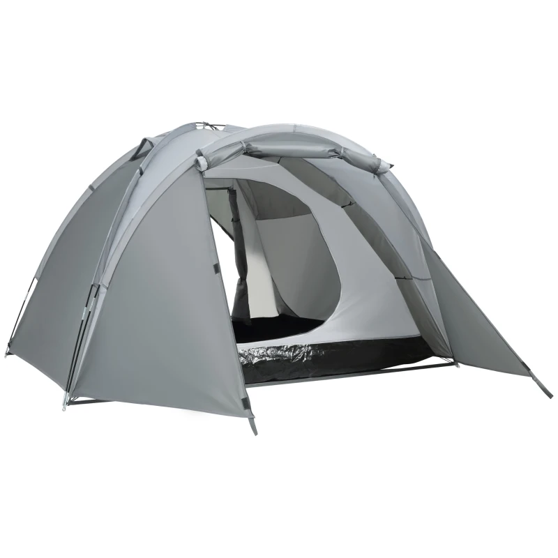 Outsunny Tente de Camping pour 2-3 Personnes en fibre de verre Porte à Fermeture éclair Fenêtre en filet avec Sac de Transport Tente Dôme 190T Similicuir 2000mm Fibre de verre Gris