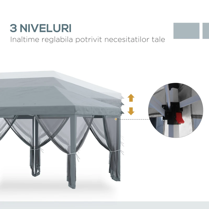 Outsunny Pergola Pliabila cu 6 Plase de tantari, Pergola de Gradina cu Structura din Otel, 591x297 cm, Crem Alb