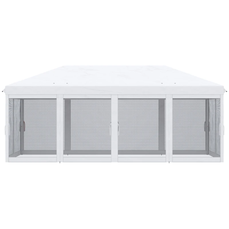 Outsunny Gartenpavillon Barnum Faltbarer Pop-up 6 x 3 m abnehmbare Moskitonetze + Transporttasche Creme Schwarz