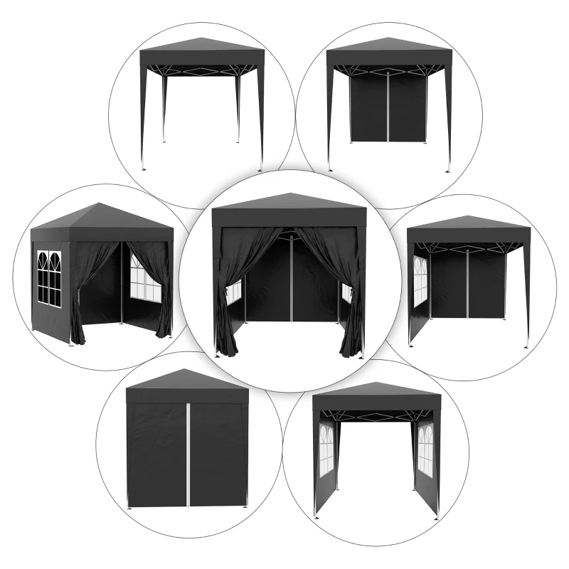 Outsunny Pavillon Pliable, Bierzelt, 4 Parois Amovibles, 2 Fenêtres, Cadre Métallique, 2 x 2m, Noir