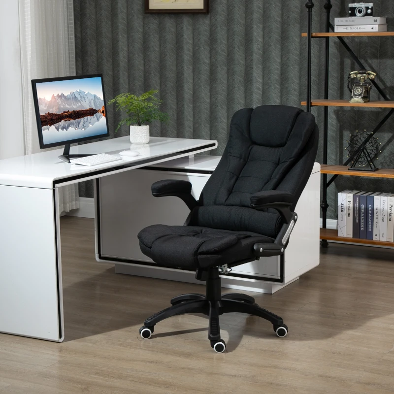 Vinsetto Chaise de bureau relaxant réglable en hauteur ergonomique pivotant 360° mousse plastique PP polyester de type lin Noir 65 x 72 x 100-120 cm