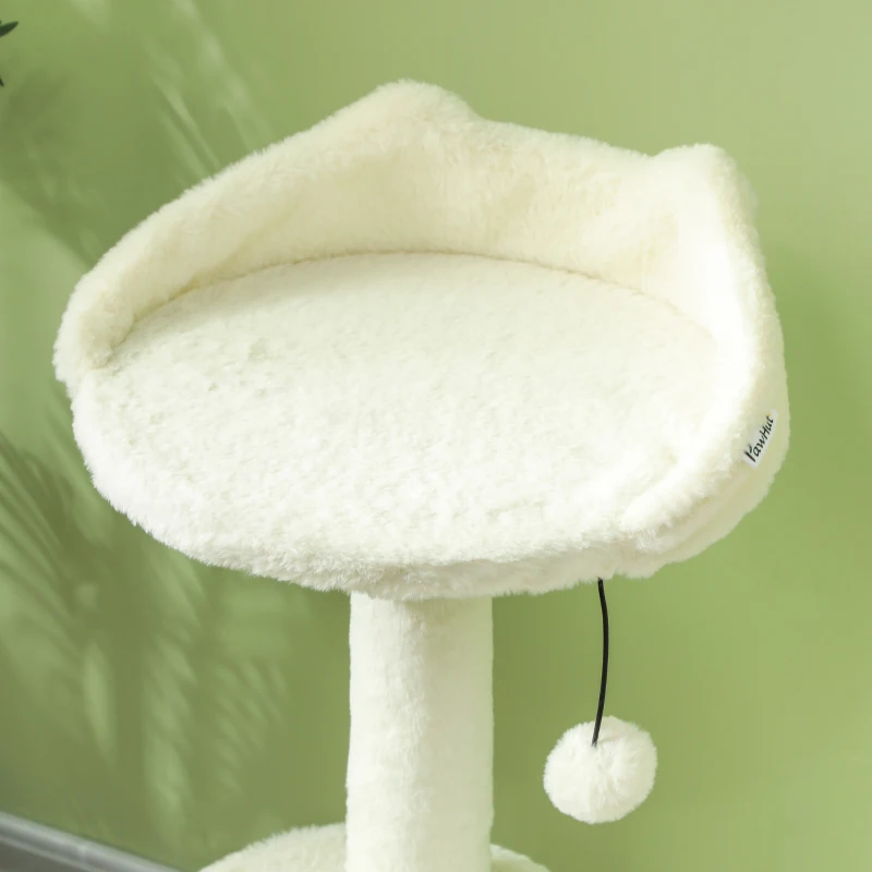 PawHut Arbre à Chat avec Maison, Balles de Jeu et Plateforme, Roseau/Sisal, jusqu'à 10 kg, 60 x 40 x 79 cm, Blanc crème