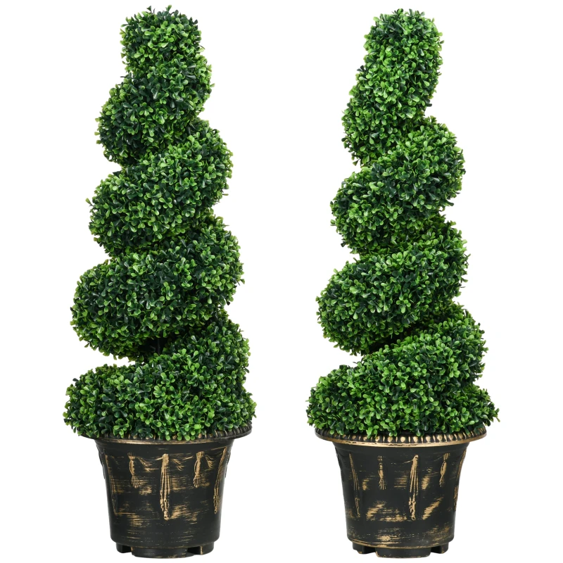 HOMCOM Arbre de buis en spirale, Ensemble de 2 Plantes Artificielles, avec Pot, Hauteur de 90 cm, Vert