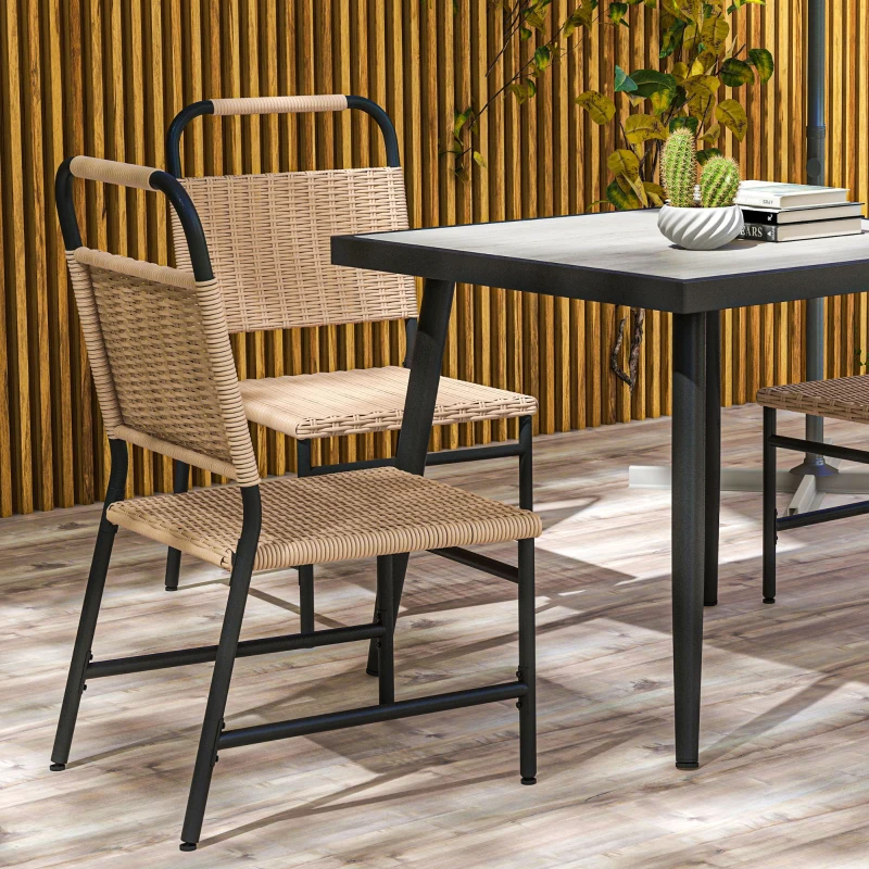 Outsunny Gartentisch, quadratisch und 4 Gartenstühle, 5-teilig, gehärtete Glasplatte, Kunststoffrattan