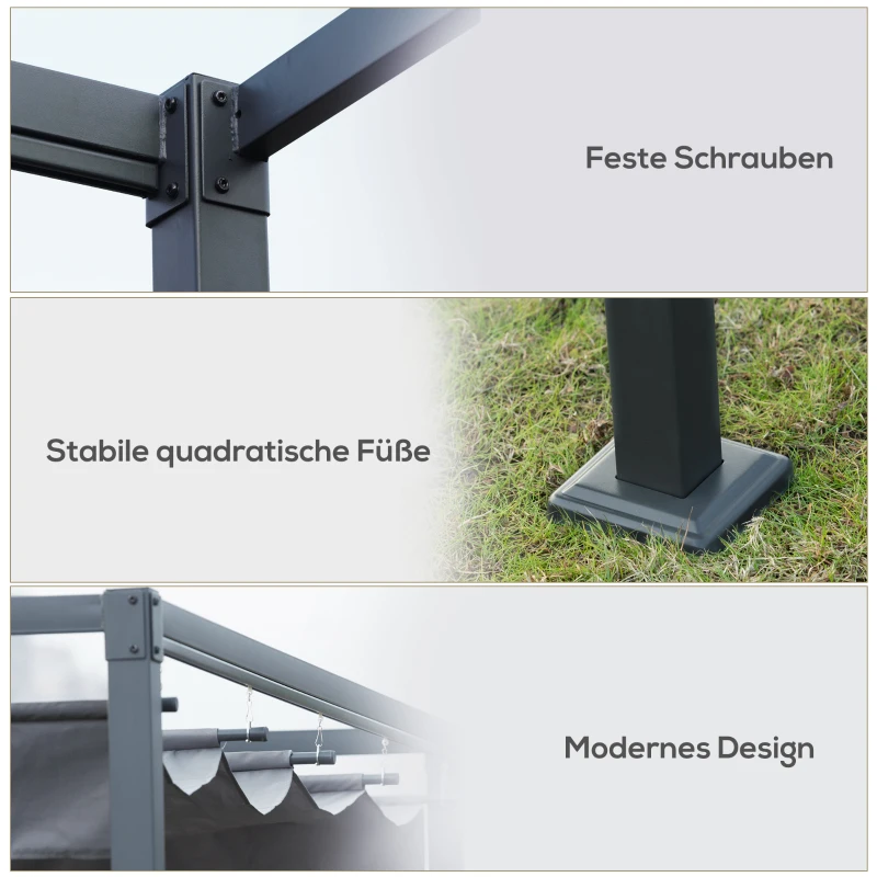 Outsunny Pergola, Solidna Ochrona przed Słońcem dla Ogrodu, Balkonu, Tarasu, z Metalu i Plastiku, Odporna na UV i wodę, Ciemnoszara