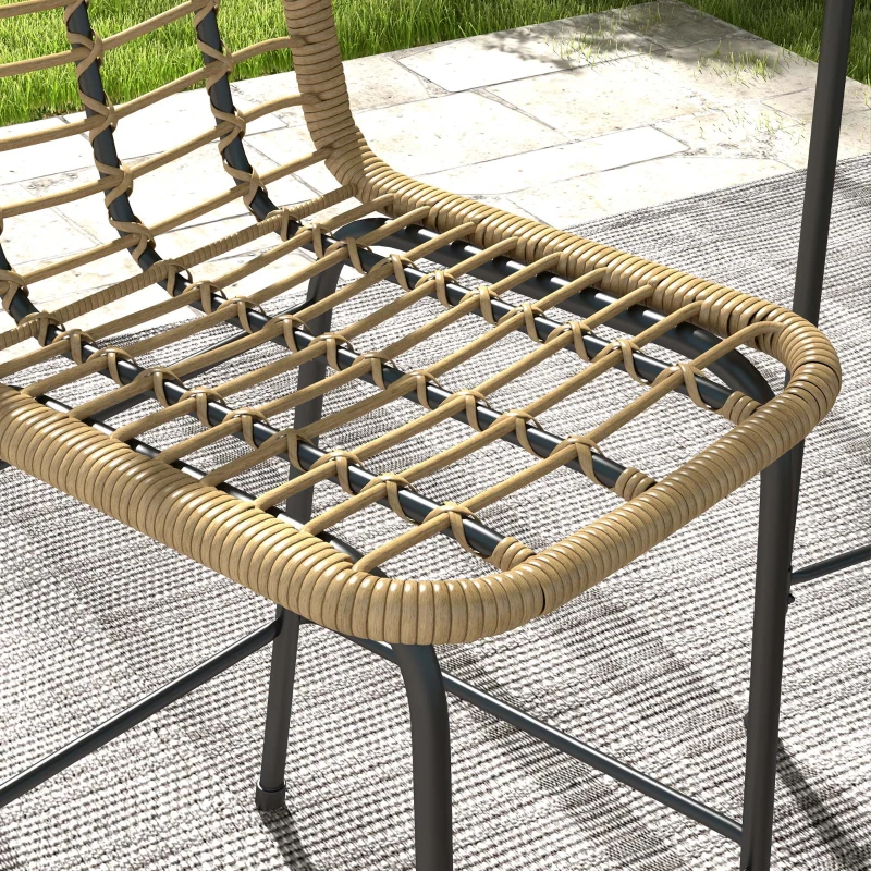 Outsunny 3-teiliges Set 1 runder hoher Bohème-Design-Tisch + 2 runde Hocker mit Fußstütze aus Metall für 2 Personen Natur