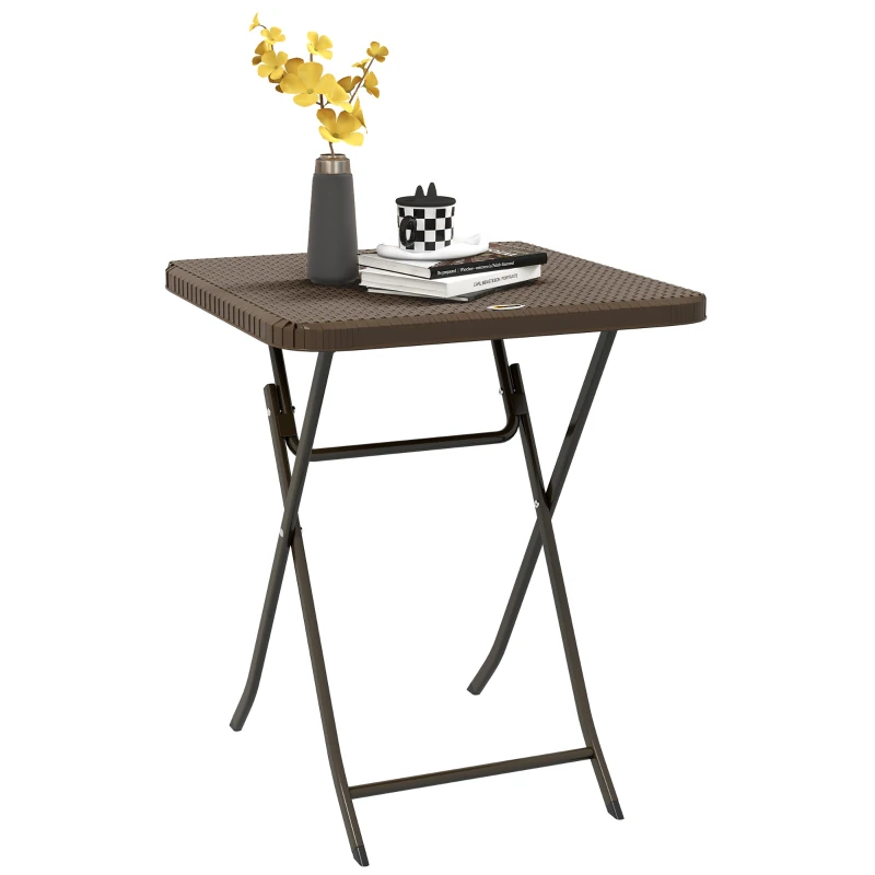 Outsunny Tisch für den Garten im Freien klappbarer stilvoll gemütlich chic dim. 60L x 60B x 71H cm Metall Epoxid Poly-Rattan HDPE braun