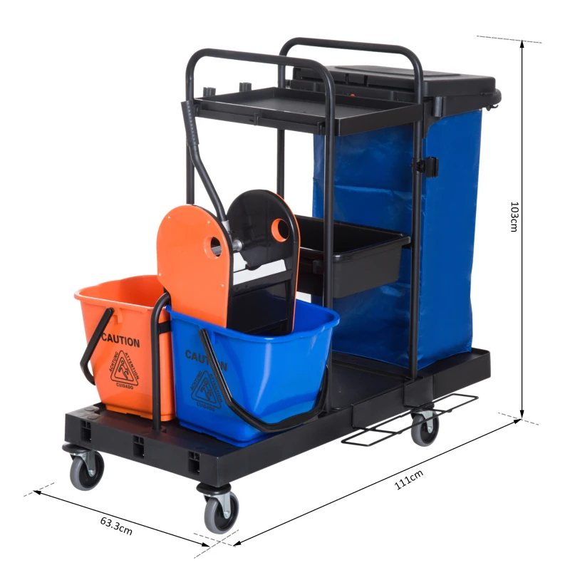 HOMCOM Chariot de Nettoyage Systemwagen avec 4 Roues Pivotantes Noir+Bleu+Orange 111 × 63,3 × 103 cm