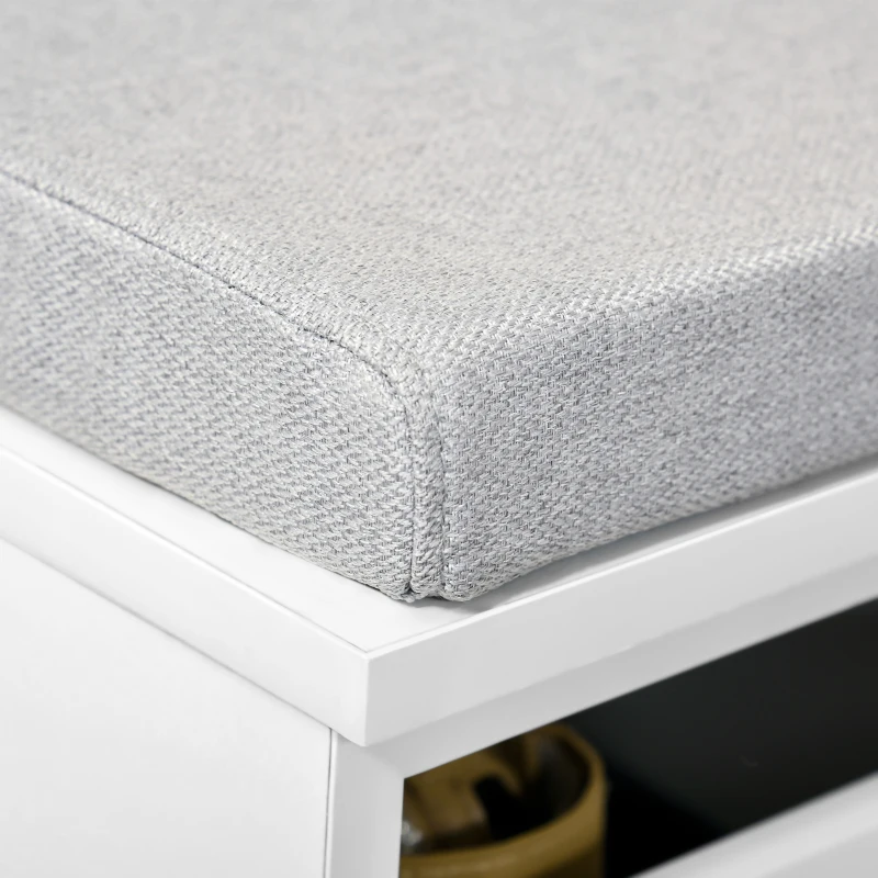 HOMCOM Schuhschrankbank mit Grauem Kissen - Schuhschrank - Schuhschrankbank mit Großem Schubfach Doppelfach - MDF Weiß