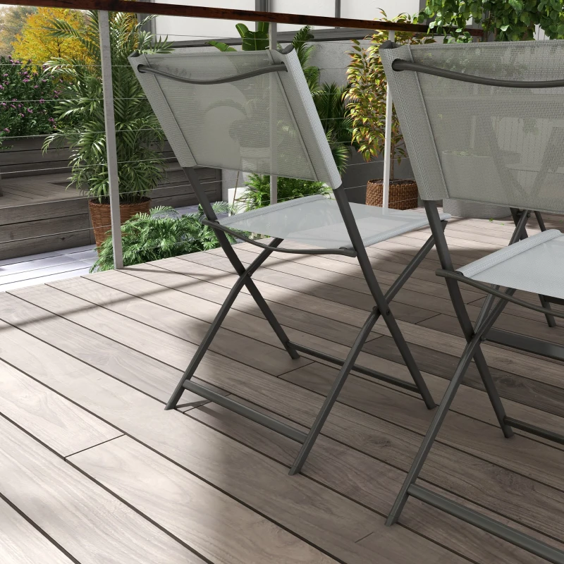 Outsunny Gartenmöbelset 4 Stühle + 1 Gartentisch 5-teilig klappbar Stühle Textilene gehärtetes Glas Grau