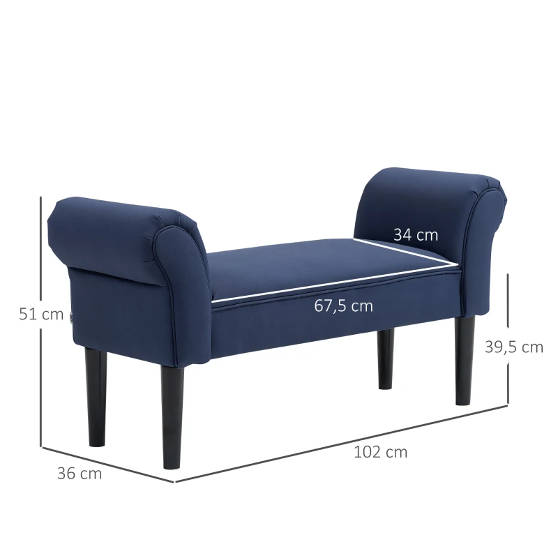 HOMCOM Banc rembourré pour chambre à coucher et couloir, jusqu'à 130 kg, 102 x 36 x 51 cm, Bleu