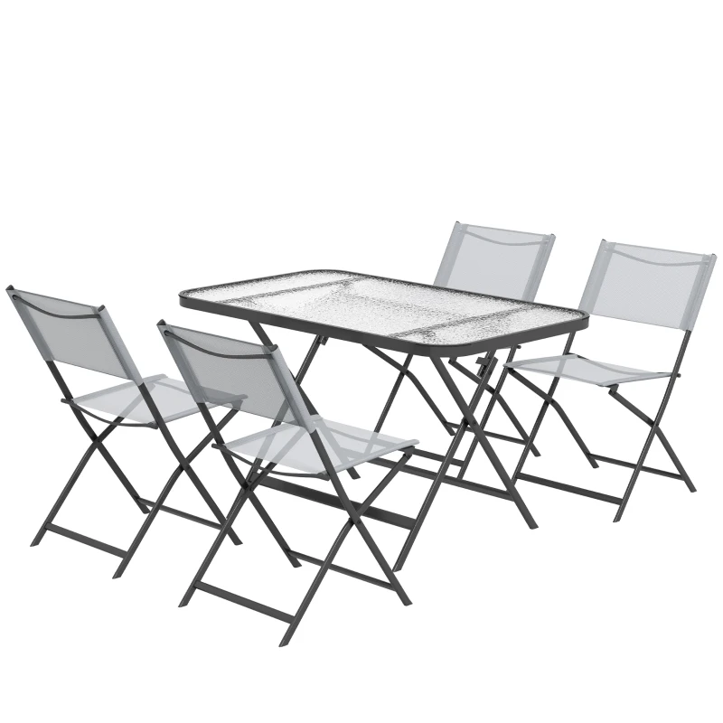 Outsunny Gartenmöbelset 4 Stühle + 1 Gartentisch 5-teilig klappbar Stühle Textilene gehärtetes Glas Grau
