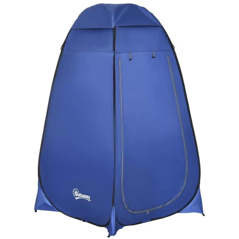 Outsunny Tente de toilette pop-up, tente de douche mobile pour camping, cabine d'essayage avec compartiment intérieur, cabine de douche, cabine d'essayage, imperméable, polyester, bleu foncé, 120 x 120 x 190 cm