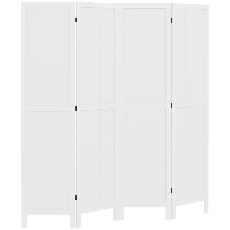 HOMCOM Innenraum-Trennwandschirm aus Holz, faltbarer 4-Panel-Paravent aus Holz, 160 x 170 cm, weiß