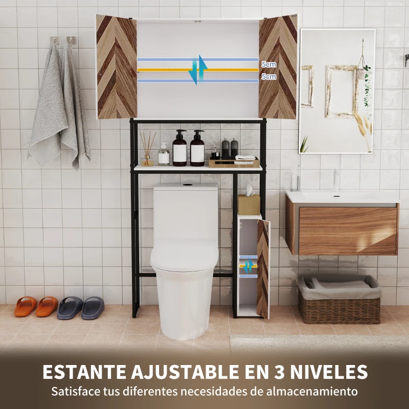 HOMCOM Mueble sobre Inodoro Armario sobre Inodoro con Estantes Ajustables y Compartimento Abierto 79,5x23x178 cm Multicolor