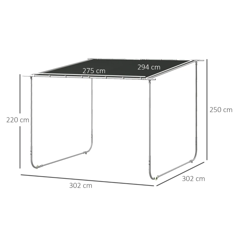 Outsunny Pavillon mobile, avec roues, sacs de sable inclus, cadre en métal, 3x3m, Gris
