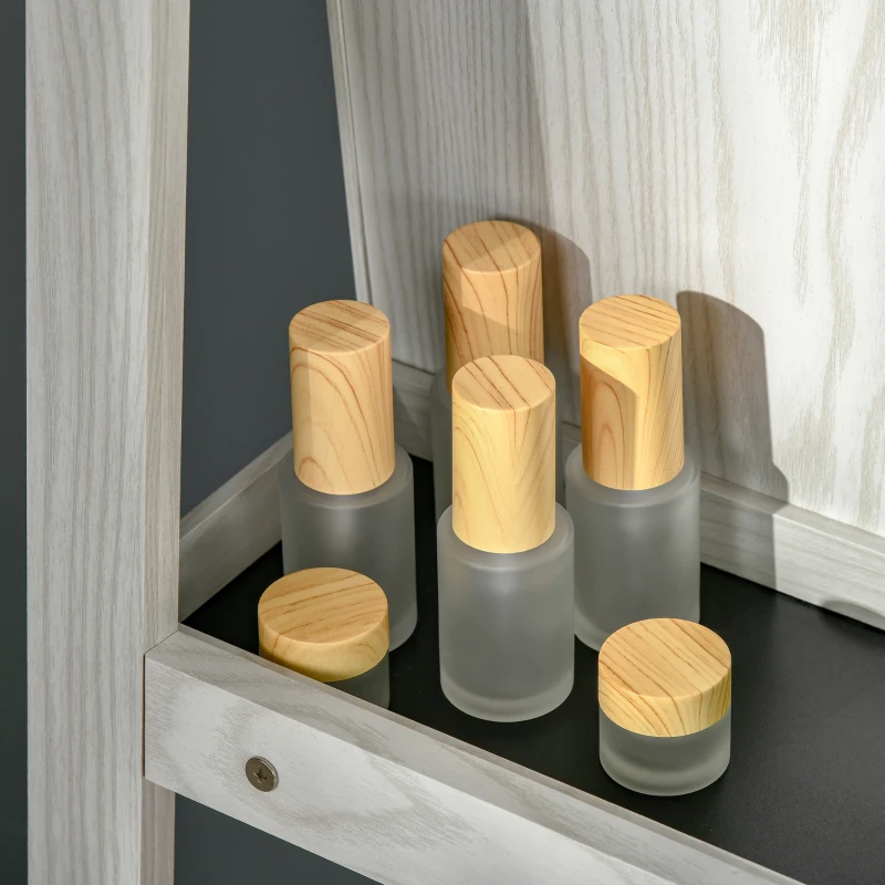 HOMCOM Verriegelbare Schmuckdrehbox mit Spiegel - Schmuckschrank mit Spiegel - MDF Hellgrau