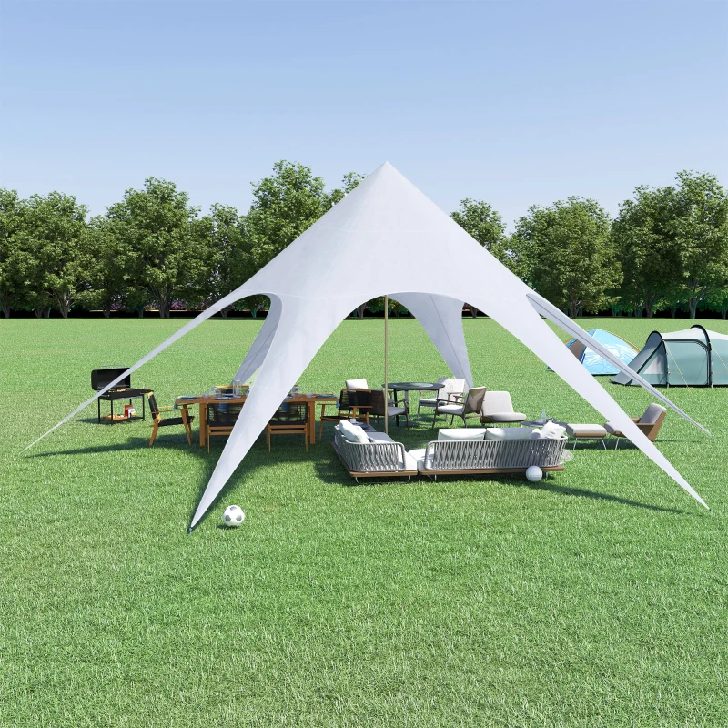 Outsunny XXL Garten Zelt in Sternform Regenschutz Überdachung Camping Zelt 10L x 10l x 4H m Dichtes wasserdichtes 210D-Polyester Hellblau