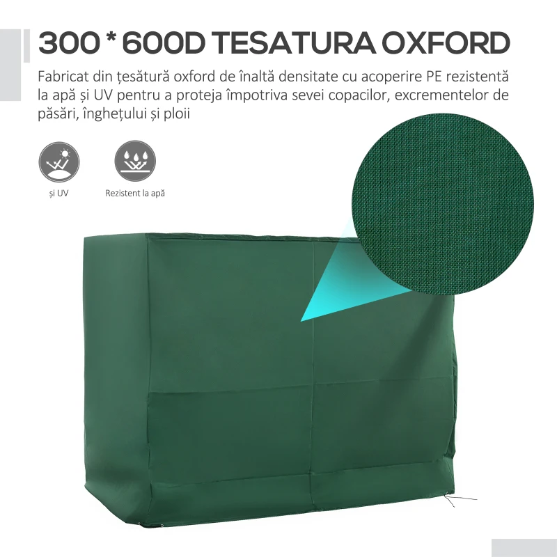Outsunny Husă pentru Leagăn cu 3 Locuri, Protecție Împotriva Ploii pentru Mobilier de Exterior, 240x133x185 cm, Verde