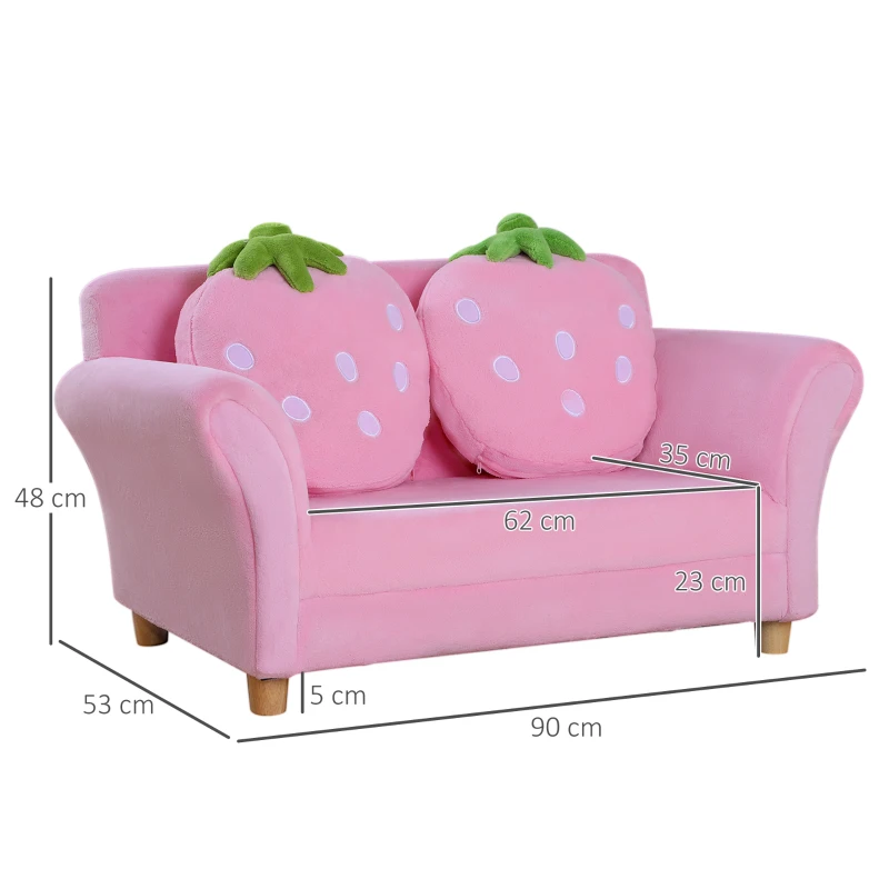 HOMCOM Canapé pour Enfants Fauteuil pour Enfants Sofa Chaise Enfants Chambre Enfants Canapé Doux Double Canapé Simple(Sofa Fraise)