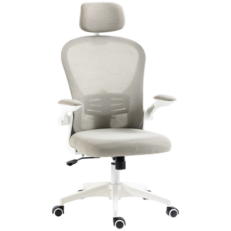 Vinsetto Fauteuil de bureau, appuie-tête pivotant, réglable en hauteur, support lombaire, revêtement respirant, jusqu'à 120kg, Gris