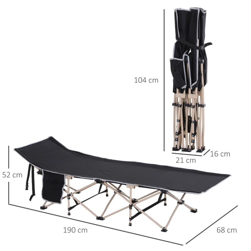 Outsunny Lit de camp, Lit de camping, pliable, résistant aux intempéries, incl. sac de transport, 190 x 68 x 52 cm, Noir