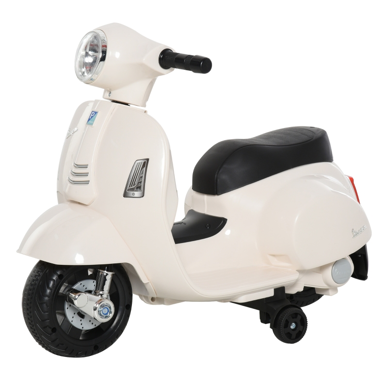 HOMCOM Vespa électrique Enfant – Moto 18-36 Mois – 3 Km/h – Phares, Klaxon, Stabilisateurs – Licence Officielle