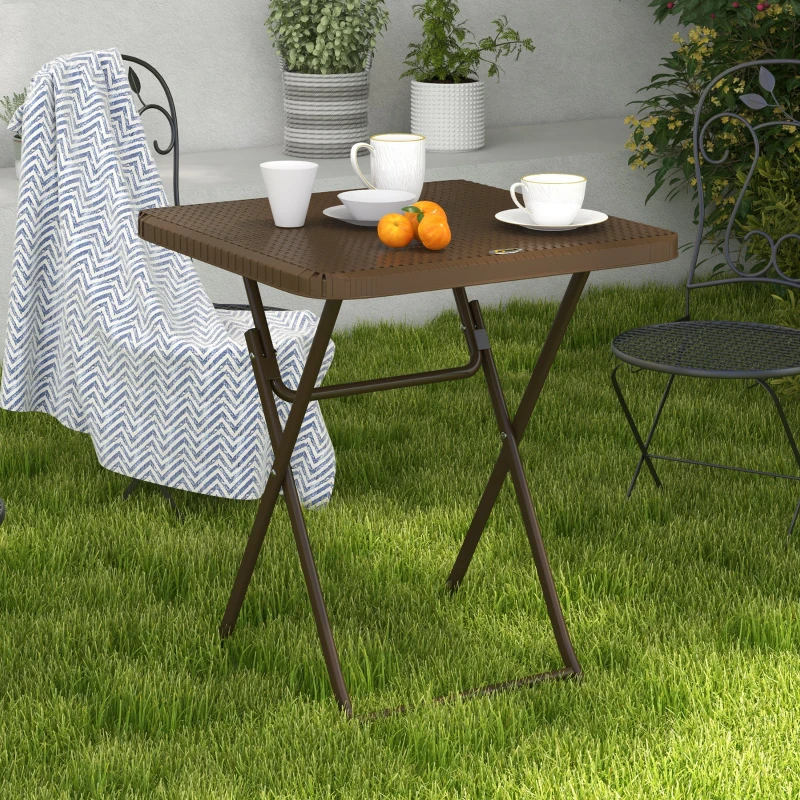Outsunny Tisch für den Garten im Freien klappbarer stilvoll gemütlich chic dim. 60L x 60B x 71H cm Metall Epoxid Poly-Rattan HDPE braun