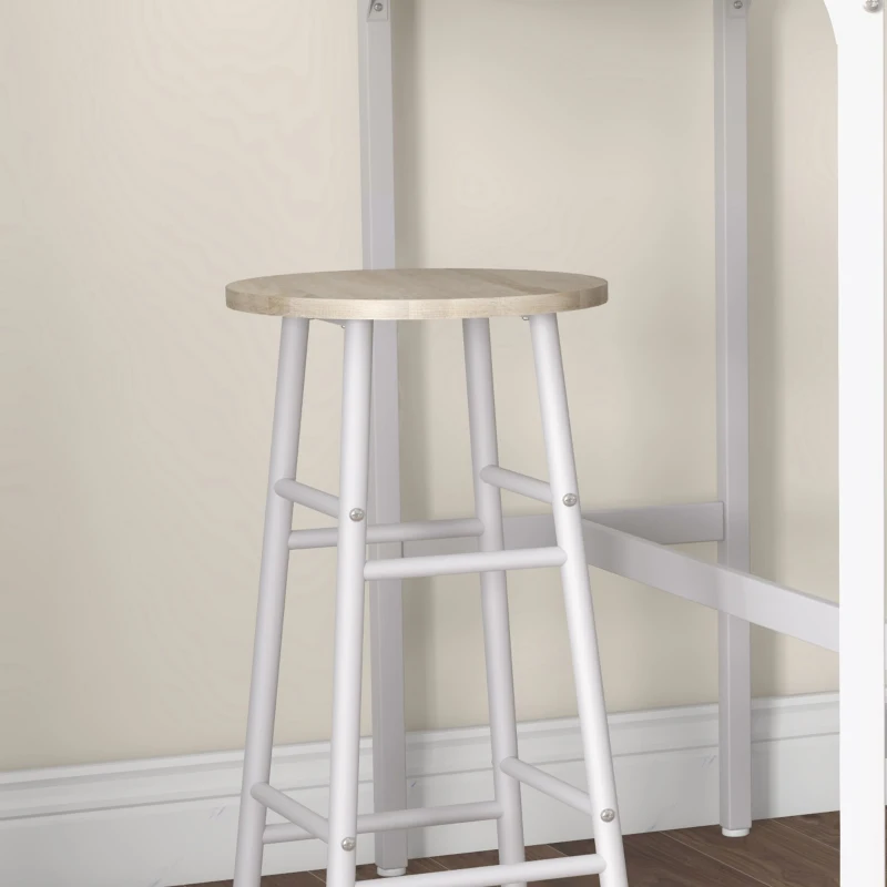 HOMCOM Set hoher Tisch + 2 Hocker Stahlgestell Naturholzoptik für 2 Personen Weiß