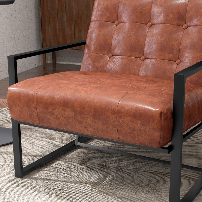 HOMCOM Lounge-Sessel Chesterfield Relaxsessel mit gepolsterter Sitz- und Rückenlehne, schwarzes Metallgestell, rotes Kunstleder