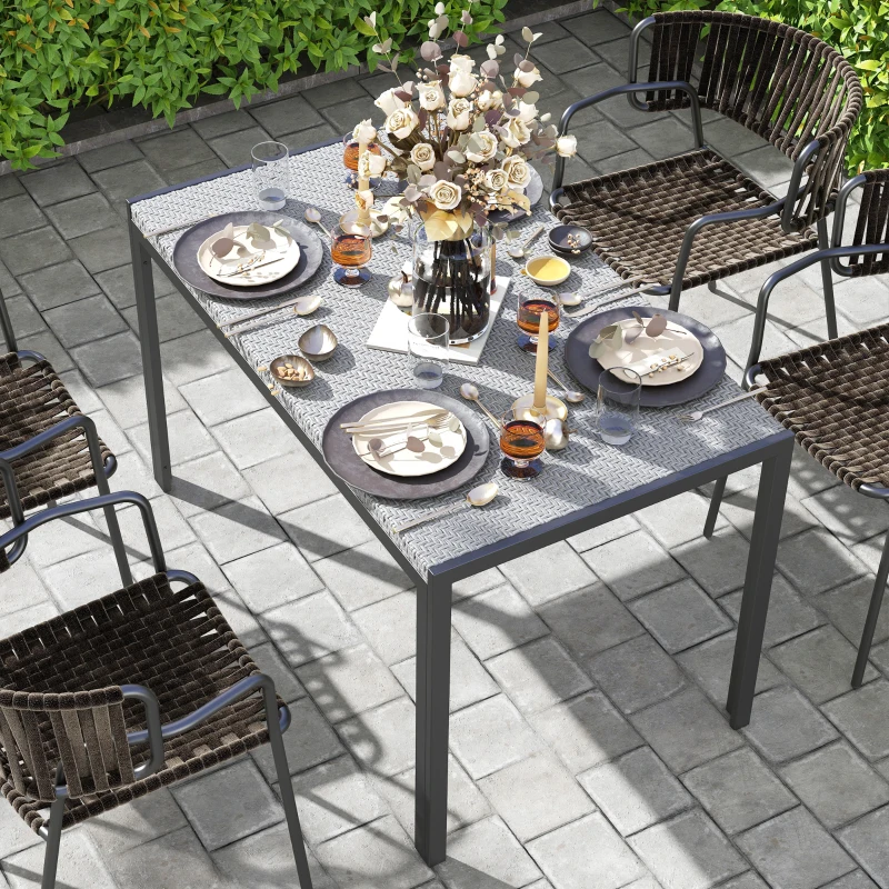 Outsunny Rechteckiger Gartentisch für 4 Personen aus Metall mit Rattan-Effekt PE Geflechtplatte, Maße 120L x 70B x 72H cm