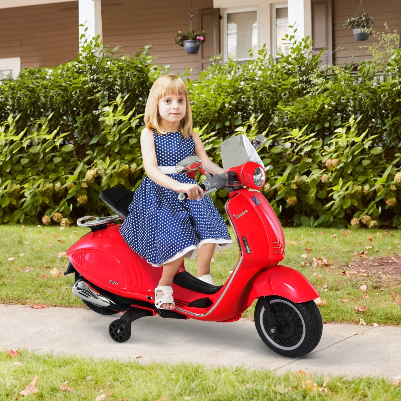 HOMCOM Moto Électrique pour Enfants, Moto pour Enfants 6V avec Phares, Musique, Marche Avant et Arrière, Roues de Formation, Capacité de 30 kg, Moto Électrique pour Enfants de 3 à 6 Ans, Rouge