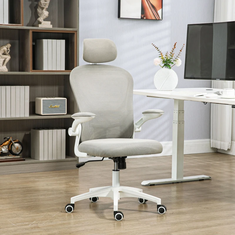 Vinsetto Fauteuil de bureau, appuie-tête pivotant, réglable en hauteur, support lombaire, revêtement respirant, jusqu'à 120kg, Gris