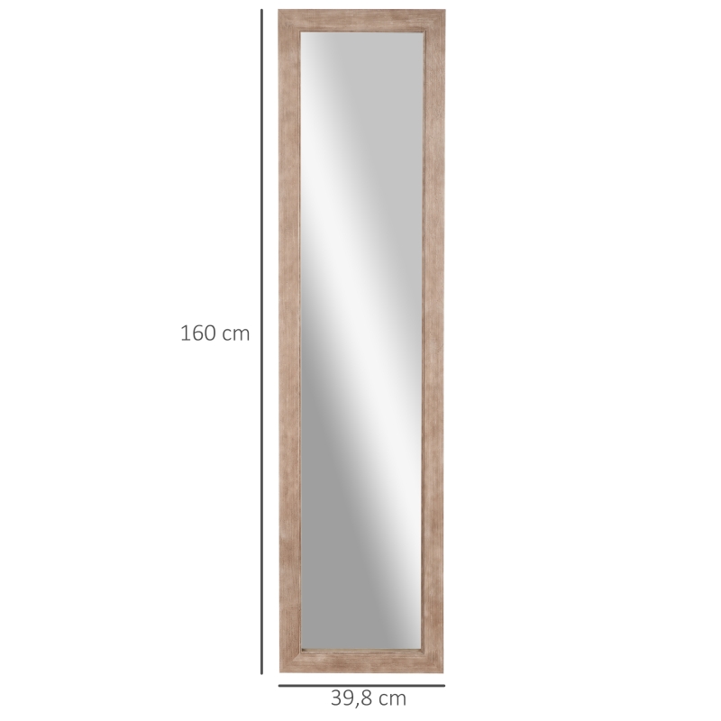HOMCOM Großer rechteckiger Spiegel mit Holzrahmen zum Aufhängen oder Aufstellen 160 x 39,8 cm hellbraun