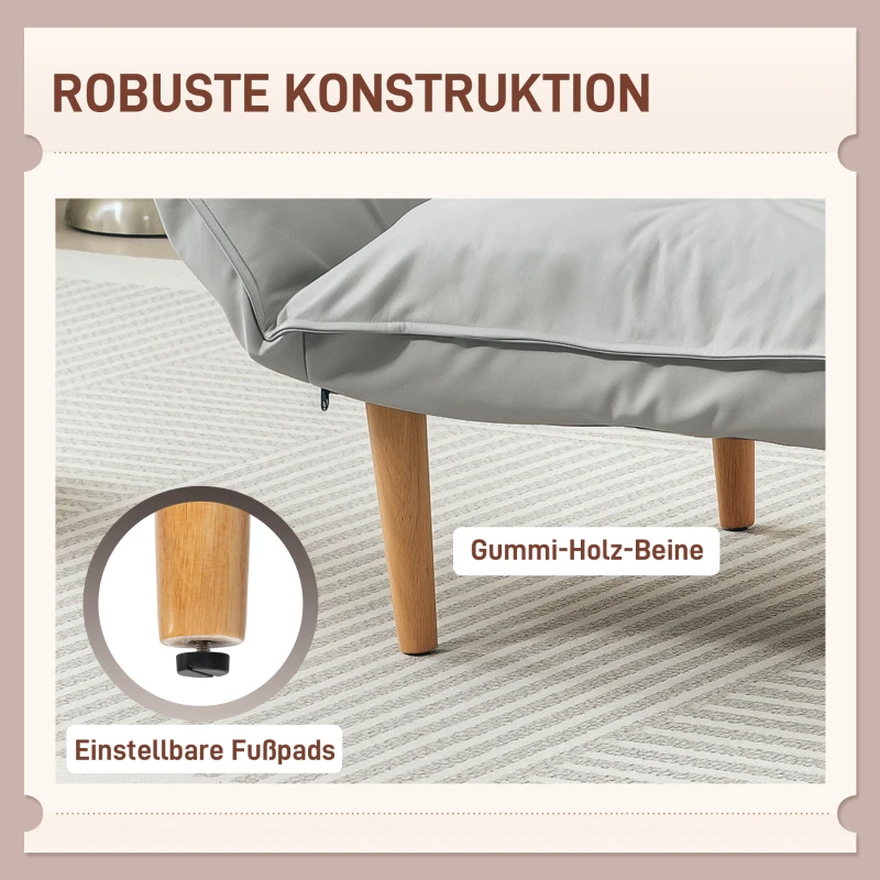 HOMCOM 2-in-1 Verstelbare Loungefauteuil, Vloersofa met Kussen, Gepolsterde Stoel, voor Woonkamer, Slaapkamer, Lichtgrijs
