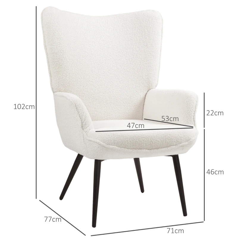 HOMCOM Fauteuil rembourré, design moderne, 71x77x102cm, Crème