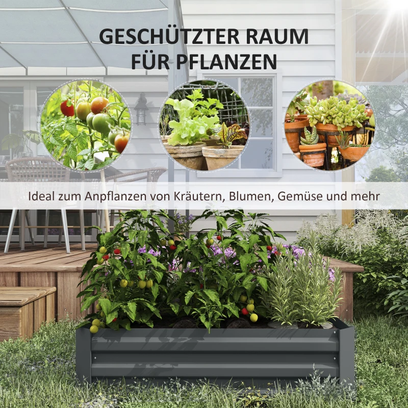 Outsunny 2-delige Set Plantenbak, Bloemenbak, Bloempot voor Tuin, Terras, van Verzinkt Staal, 100 x 100 x 30 cm, Donkergrijs